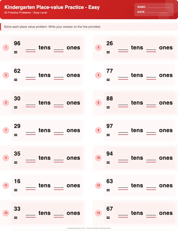 Kindergarten Place Value Worksheets - Christmas Theme (Easy)