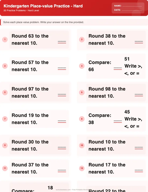 Kindergarten Place Value Worksheets - Christmas Theme (Hard)