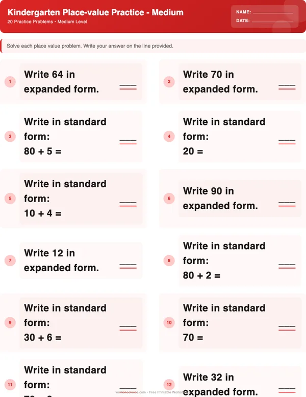 Kindergarten Place Value Worksheets - Christmas Theme (Medium)