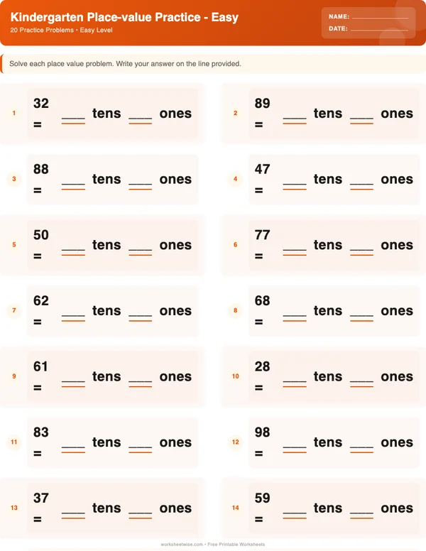 Kindergarten Place Value Worksheets - Halloween Theme (Easy)