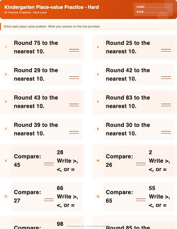 Kindergarten Place Value Worksheets - Halloween Theme (Hard)