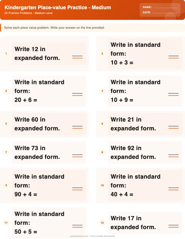 Kindergarten Place Value Worksheets - Halloween Theme (Medium)