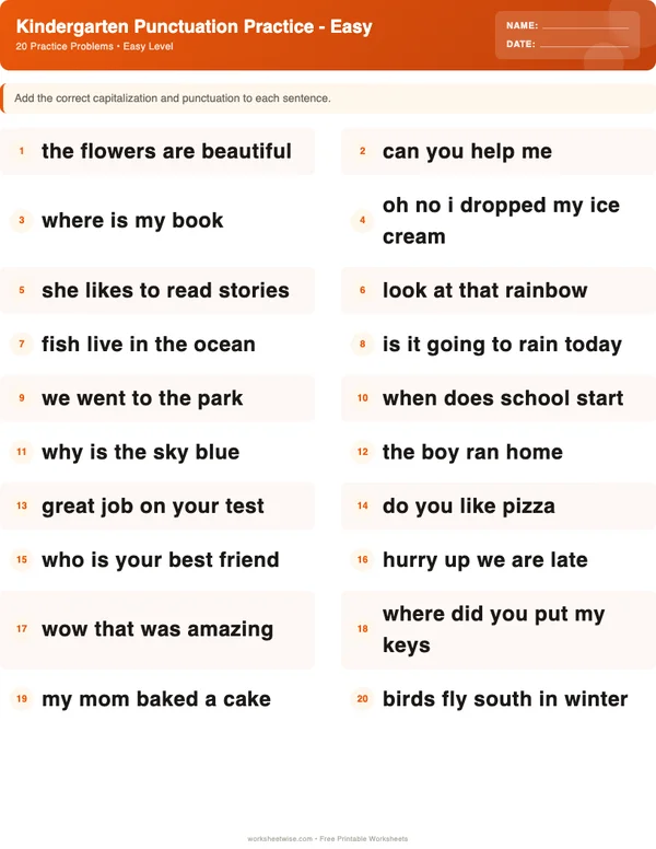 Kindergarten Punctuation Worksheets - Halloween Theme (Easy)