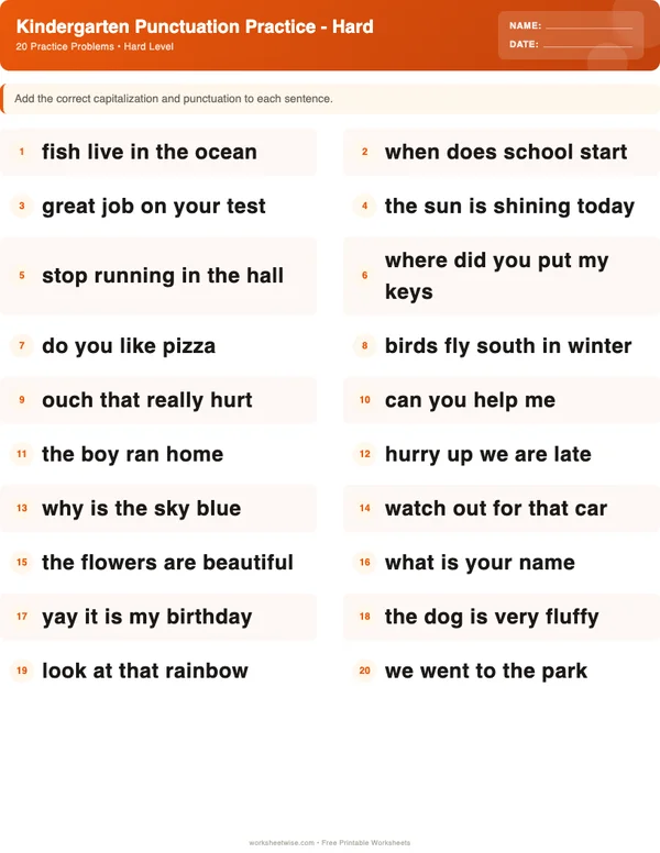 Kindergarten Punctuation Worksheets - Halloween Theme (Hard)