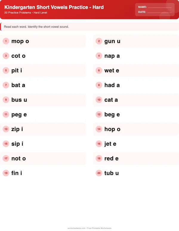 Kindergarten Short Vowels Worksheets - Christmas Theme (Hard)