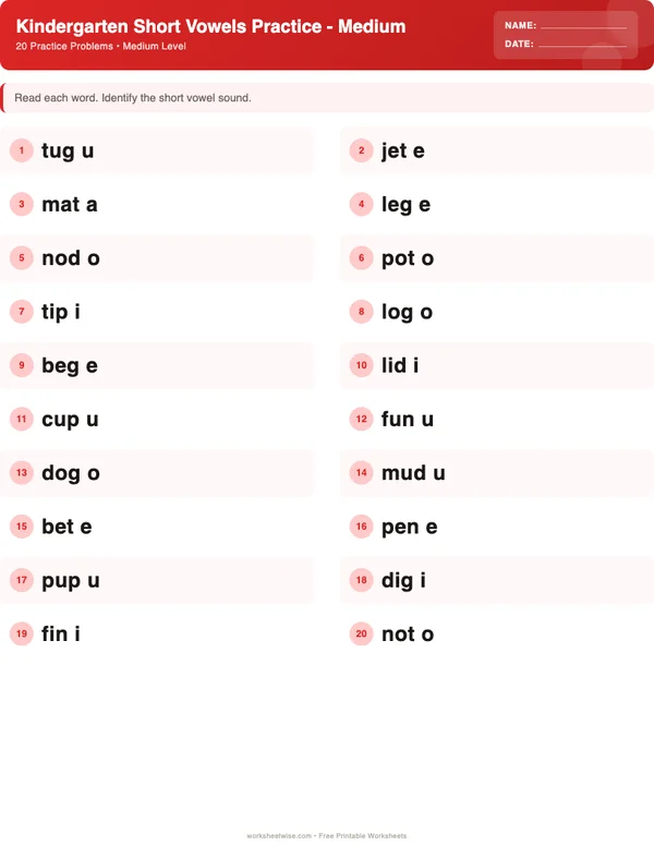 Kindergarten Short Vowels Worksheets - Christmas Theme (Medium)