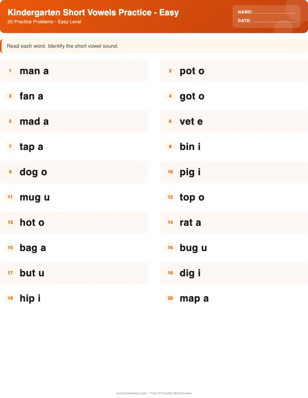 Kindergarten Short Vowels Worksheets - Halloween Theme (Easy)