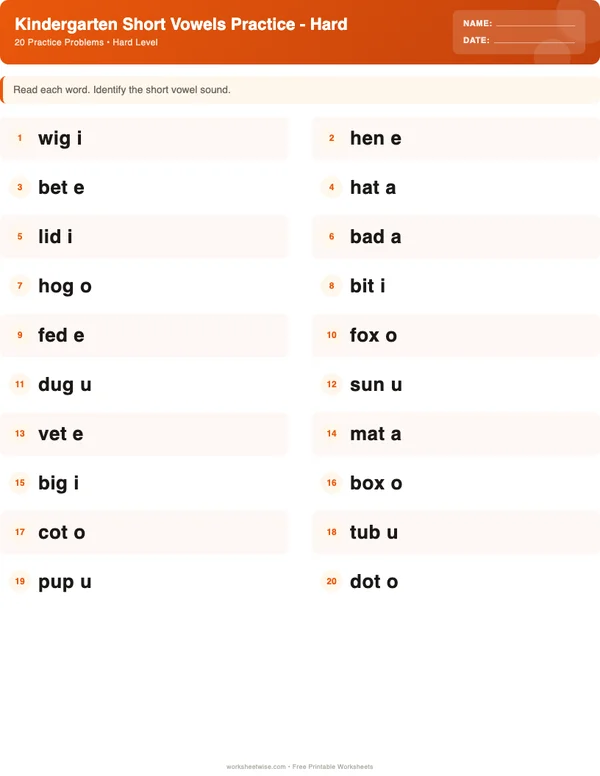 Kindergarten Short Vowels Worksheets - Halloween Theme (Hard)