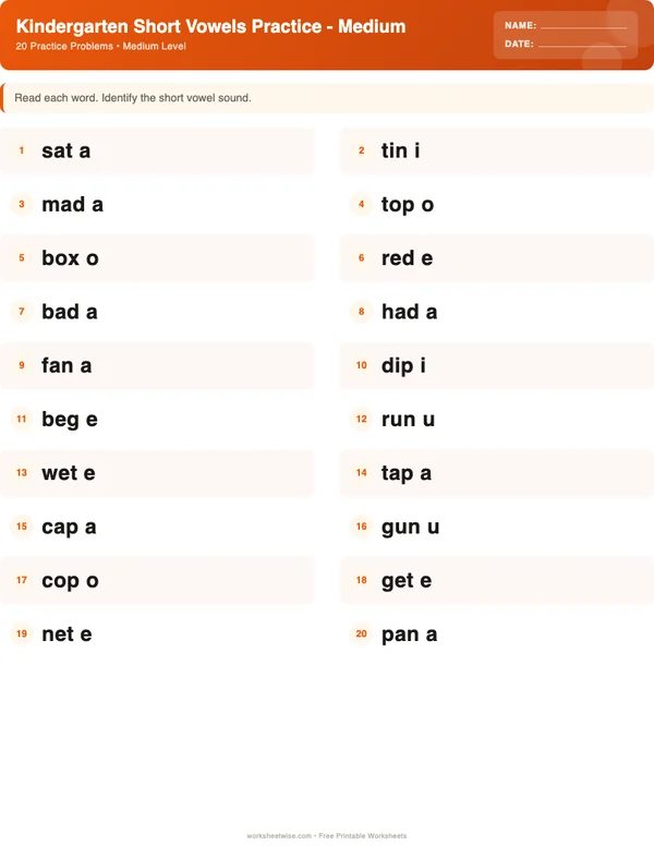 Kindergarten Short Vowels Worksheets - Halloween Theme (Medium)