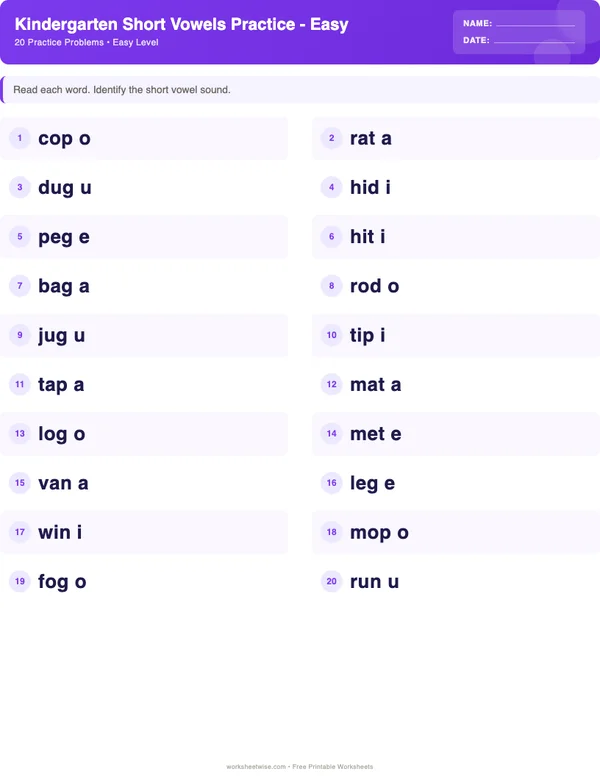 Kindergarten Short Vowels Worksheets - Space Theme (Easy)