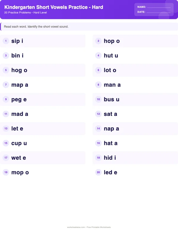 Kindergarten Short Vowels Worksheets - Space Theme (Hard)