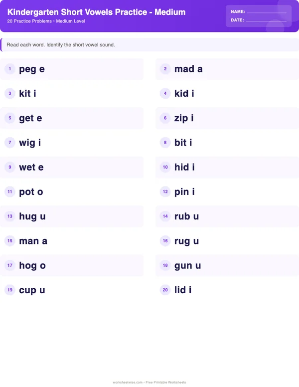 Kindergarten Short Vowels Worksheets - Space Theme (Medium)