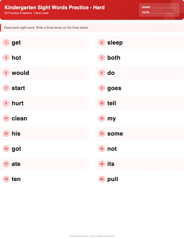 Kindergarten Sight Words Worksheets - Christmas Theme (Hard)