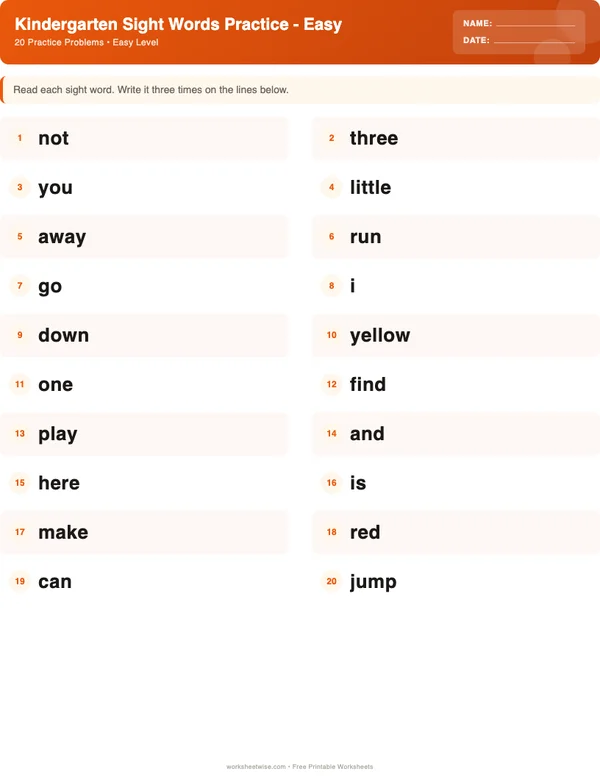 Kindergarten Sight Words Worksheets - Halloween Theme (Easy)