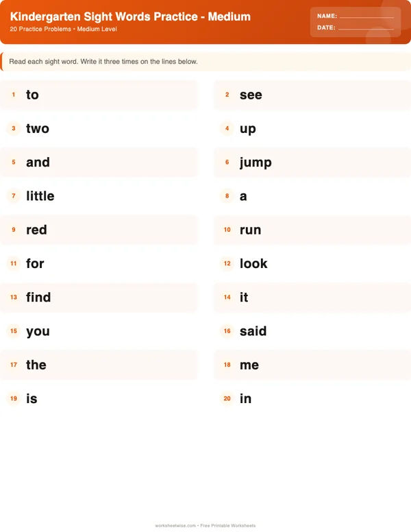 Kindergarten Sight Words Worksheets - Halloween Theme (Medium)