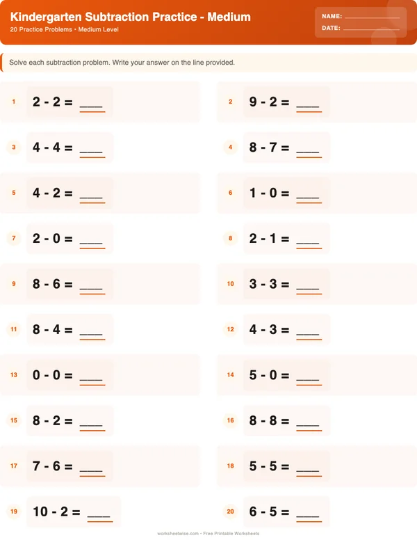 Kindergarten Subtraction Worksheets - Halloween Theme (Medium)