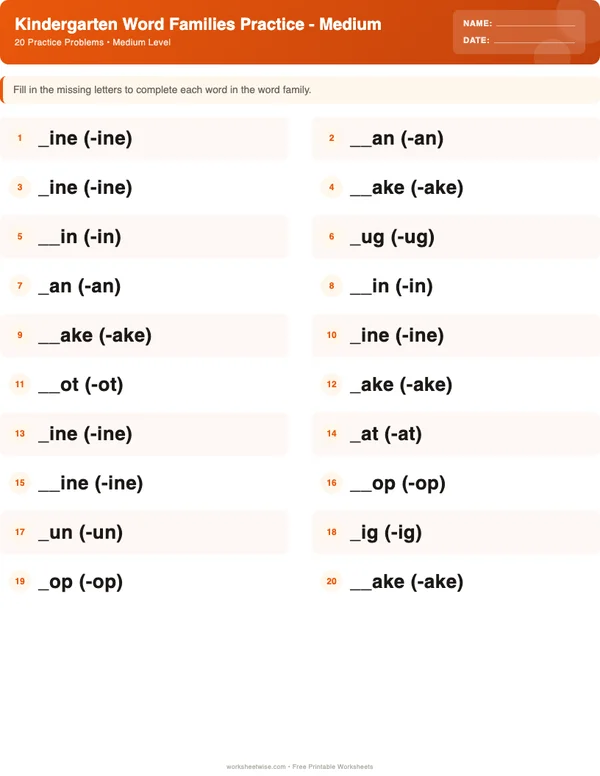 Kindergarten Word Families Worksheets - Halloween Theme (Medium)