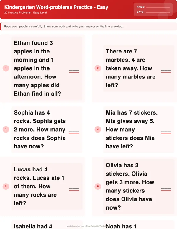 Kindergarten Word Problems Worksheets - Christmas Theme (Easy)