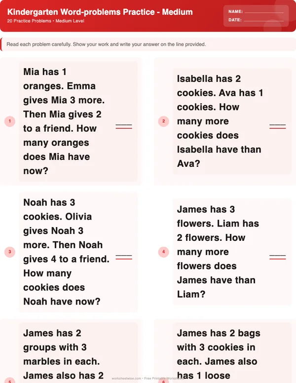 Kindergarten Word Problems Worksheets - Christmas Theme (Medium)