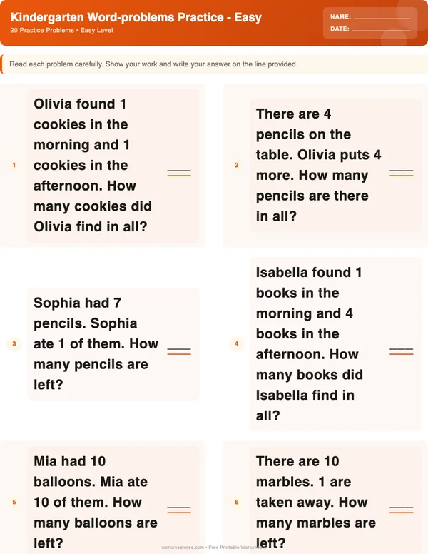 Kindergarten Word Problems Worksheets - Halloween Theme (Easy)