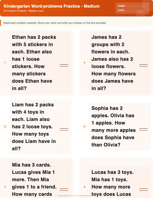 Kindergarten Word Problems Worksheets - Halloween Theme (Medium)