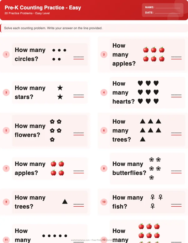 Pre-K Counting Worksheets - Christmas Theme (Easy)