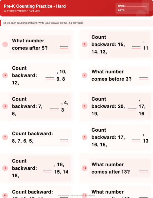 Pre-K Counting Worksheets - Christmas Theme (Hard)