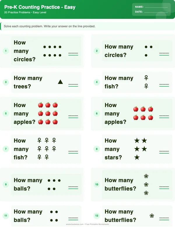 Pre-K Counting Worksheets - Dinosaur Theme (Easy)