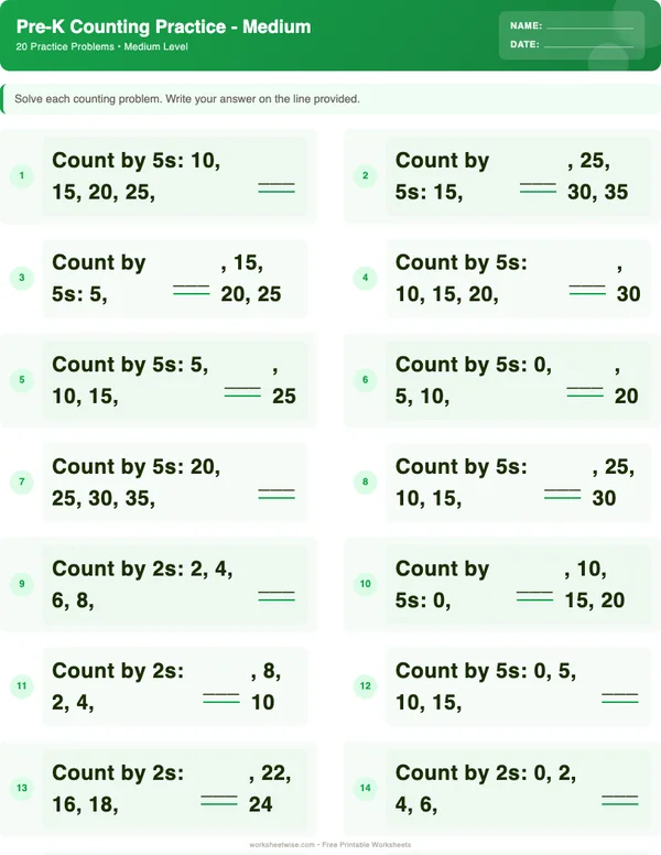 Pre-K Counting Worksheets - Dinosaur Theme (Medium)