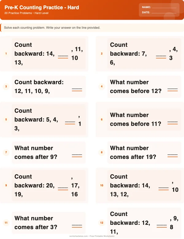 Pre-K Counting Worksheets - Halloween Theme (Hard)