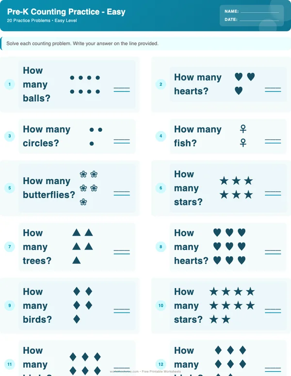 Pre-K Counting Worksheets - Ocean Theme (Easy)