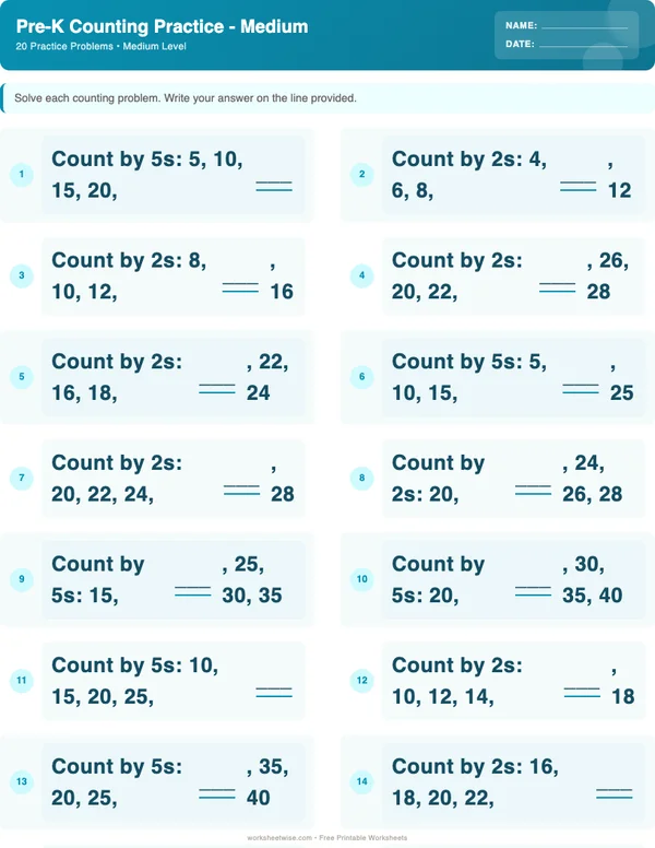 Pre-K Counting Worksheets - Ocean Theme (Medium)