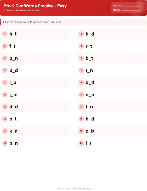 Pre-K CVC Words Worksheets - Christmas Theme (Easy)