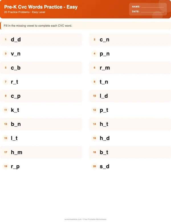 Pre-K CVC Words Worksheets - Halloween Theme (Easy)