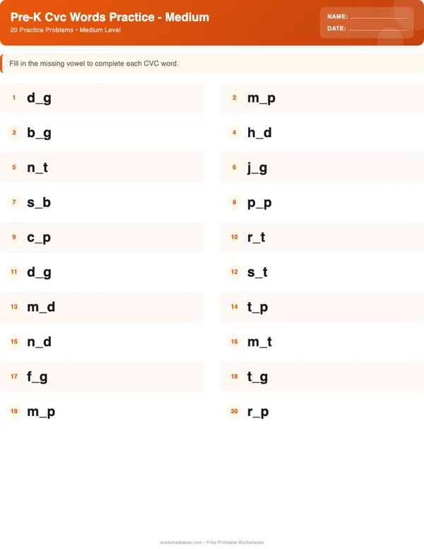 Pre-K CVC Words Worksheets - Halloween Theme (Medium)