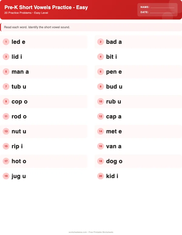 Pre-K Short Vowels Worksheets - Christmas Theme (Easy)