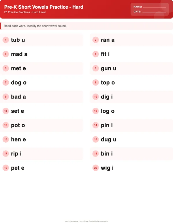 Pre-K Short Vowels Worksheets - Christmas Theme (Hard)