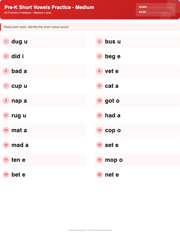 Pre-K Short Vowels Worksheets - Christmas Theme (Medium)
