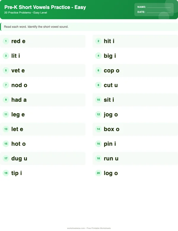 Pre-K Short Vowels Worksheets - Dinosaur Theme (Easy)