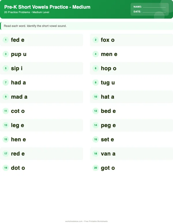 Pre-K Short Vowels Worksheets - Dinosaur Theme (Medium)