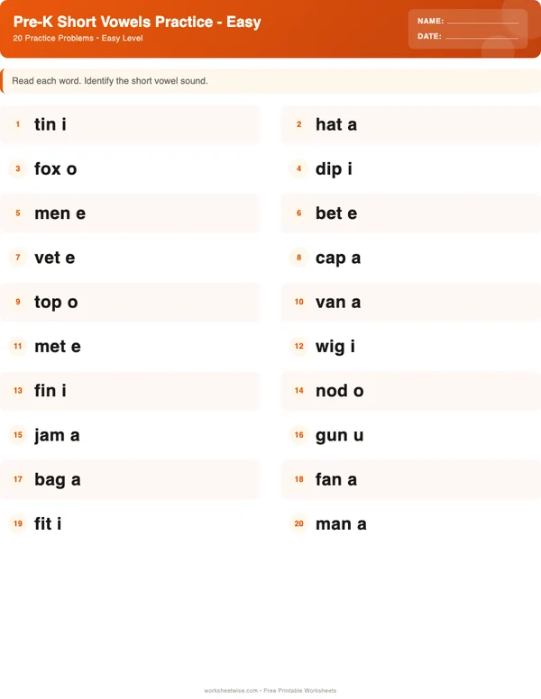 Pre-K Short Vowels Worksheets - Halloween Theme (Easy)