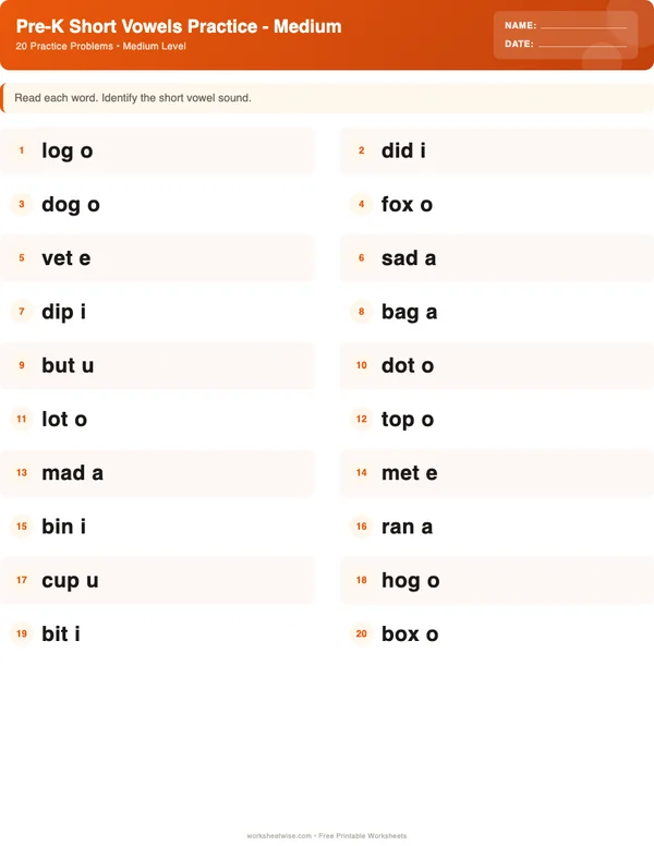Pre-K Short Vowels Worksheets - Halloween Theme (Medium)