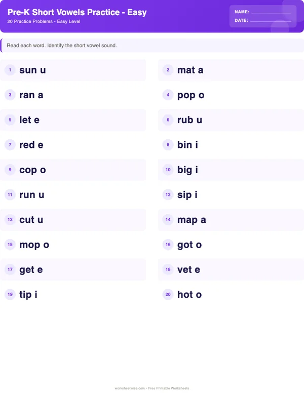 Pre-K Short Vowels Worksheets - Space Theme (Easy)
