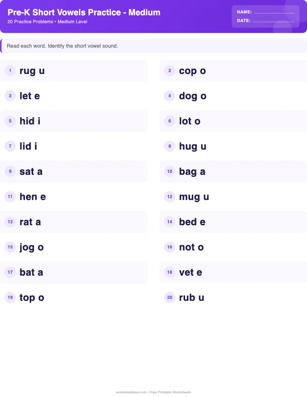 Pre-K Short Vowels Worksheets - Space Theme (Medium)