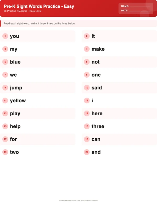 Pre-K Sight Words Worksheets - Christmas Theme (Easy)