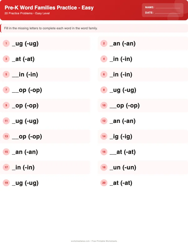 Pre-K Word Families Worksheets - Christmas Theme (Easy)