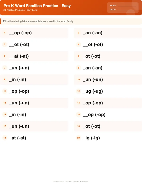 Pre-K Word Families Worksheets - Halloween Theme (Easy)